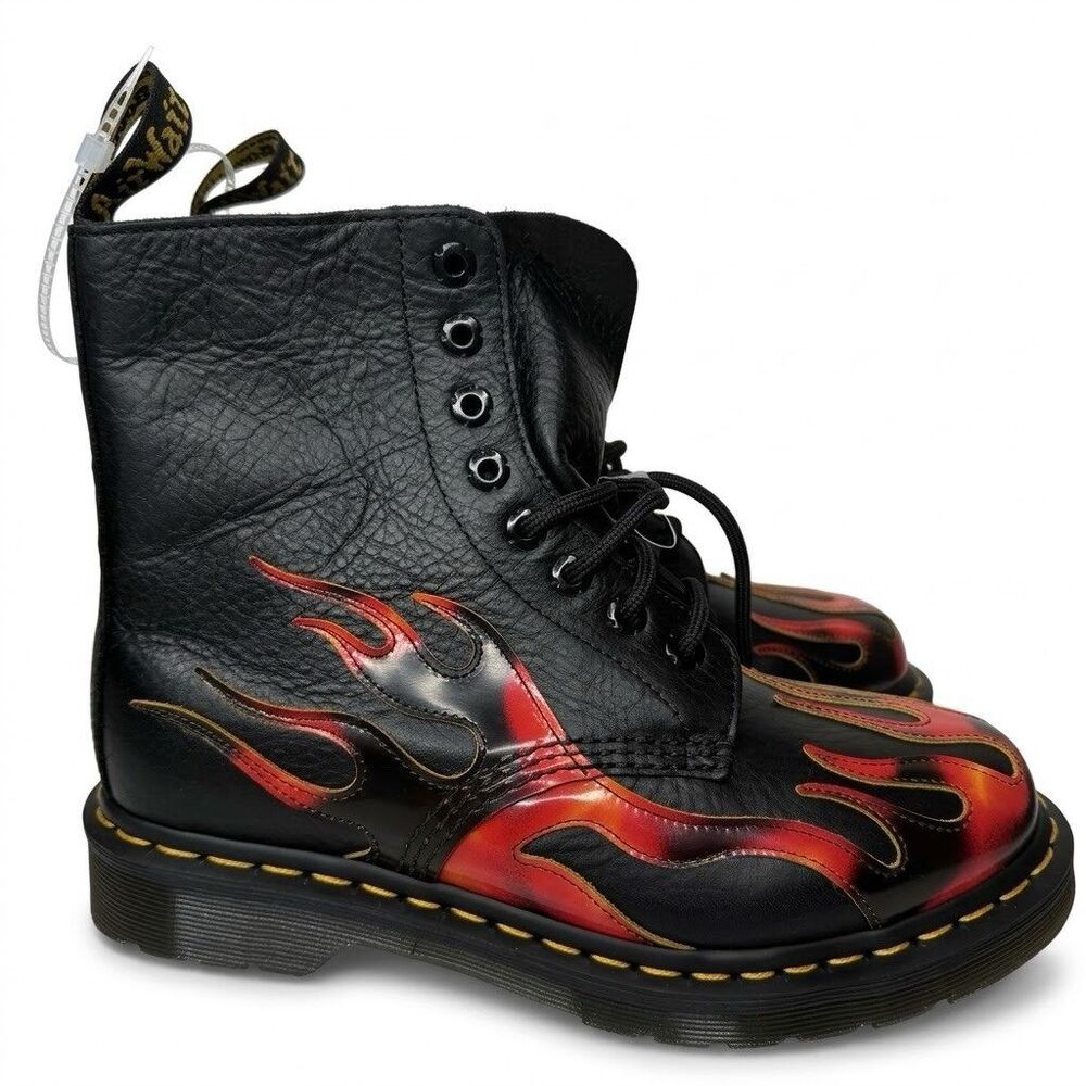 Dr Martens 1460 Pascal Flame Arcadia Black Leather Boots Womens 7 Mens 6 New
